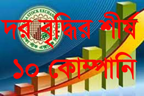 দর বৃদ্ধির শীর্ষ ১০ কোম্পানির তালিকা প্রকাশ