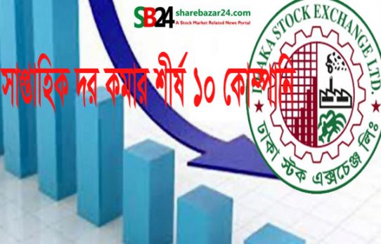 ডিএসইতে সপ্তাহজুড়ে দরপতনের শীর্ষ ১০ কোম্পানির তালিকা প্রকাশ