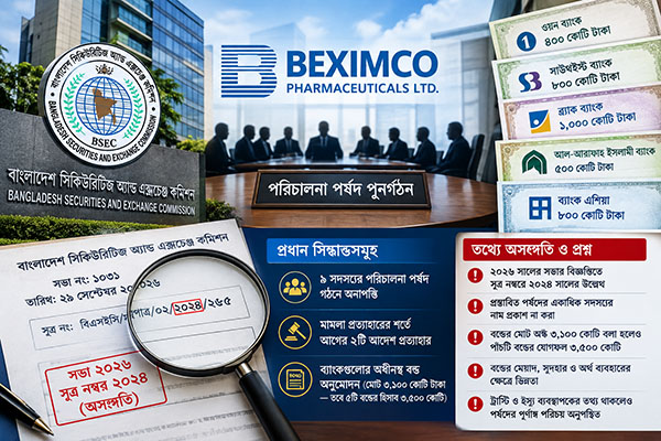 বেক্সিমকো ফার্মার পর্ষদ পুনর্গঠনে বিএসইসির সিদ্ধান্ত, নথিতে বন্ডের অঙ্ক নিয়ে অসঙ্গতি