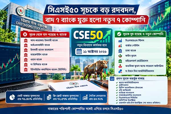 সিএসই৫০ সূচকে বড় রদবদল