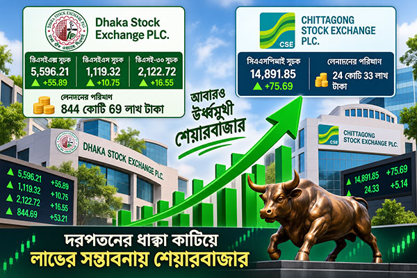 দরপতনের ধাক্কা কাটিয়ে লাভের সম্ভাবনায় শেয়ারবাজার