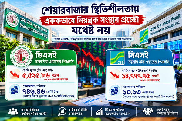 শেয়ারবাজার স্থিতিশীলতায় এককভাবে নিয়ন্ত্রক সংস্থার প্রচেষ্টা যথেষ্ট নয়
