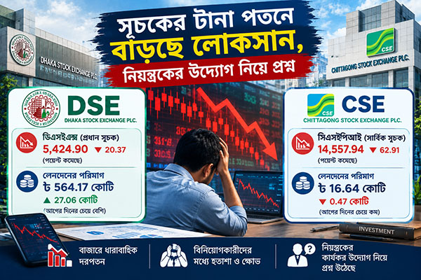 সূচকের টানা পতনে বাড়ছে লোকসান, নিয়ন্ত্রকের উদ্যোগ নিয়ে প্রশ্ন